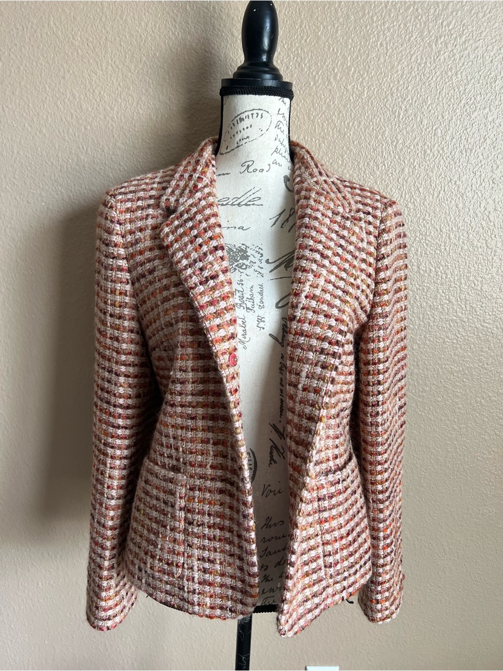 Talbots 100% Wool Italian Fabric Tweed Texture Woven Office Blazer Cardigan 10